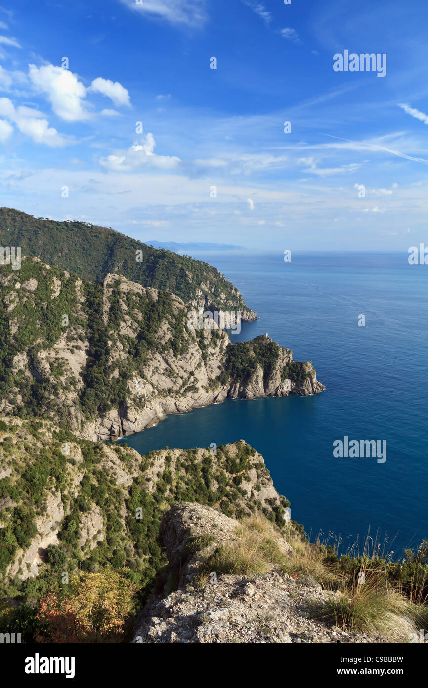 aerial view of Cala dell`Oro and San Fruttuoso bay in Portofino natural park, Italy Stock Photo